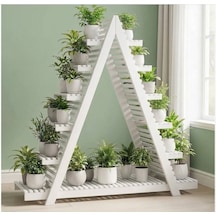 Ahşap A Formlu Dekoratif Çiçeklik Standı - 150x150 Cm Geniş Saksı Rafı Beyaz