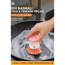 Sıvı Basmalı Bulaşık Fırçası Deterjan Hazneli Tek Tuşla Köpük Veren Tava Tencere Temizleme Fırçası