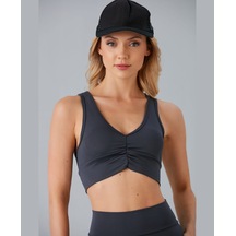Aurafit Kadın Önü Büzgülü Arkası Çapraz Kaplı Croptop/büstiyer Antrasit
