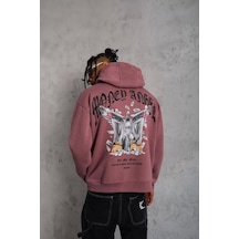Erkek Kordon İpli Baskılı Kapüşonlu Sweatshirt - Gül Kurusu Gülkurusu
