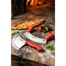 Lazbisa Mft-460 Silver Serisi Pizza Salata Hilal Börek Pide Bıçağı Kıyma Bıçağı 2 Li Set Günlük Kullanım Kırmızı