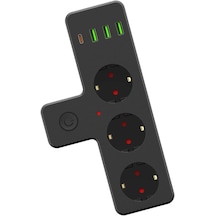 Güncelçarşı Akım Korumalı Üçlü Priz Açma Kapama Düğmeli 3'lü Soket Pd20w Output 1x Type-c 3x Usb 3x Soket Çocuk Koruması Bakır İletken 0
