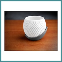 Trendexa 3d Baskı Küre Saksı - Kafes Dokulu İki Parçalı Dekoratif Saksı - Beyaz-gri Mac Standart