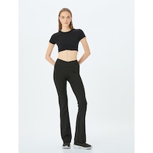 Koton Yüksek Bel Slim Fit İspanyol Paça Spor Tayt Siyah 5wak40295nk Siyah
