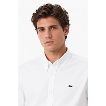Lacoste Mens Slim Fit White Cotton Shirt Dar Kesim Pamuklu Erkek Gömlek Beyaz