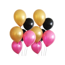 30 Adet Metalik Sedefli Gold-Siyah-Fuşya Karışık Balon