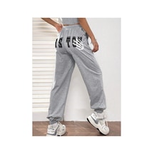 Tarzsokak Letter Graphic Elastic Waist 4 Mevsim Eşofman Gri