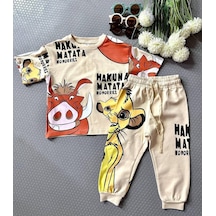 Hakuna Matata Eşofman Alt + Tişört Takımı 1-6 Yaş-194 Bej
