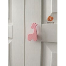 Zürafa Figürlü 3 Adet Dolap Kulpu - Çocuk Odası , Modern Ve Şık 3cm Vida Ve Somun Dahil Pembe