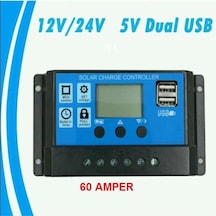 60A Solar Güneş Paneli Şarj Kontrol Cihazı Regülatörü 12 V-24 V (Tü