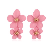 1 Çift Bayan Moda Geometrik Çiçek Küpe Pembe