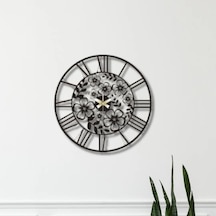 Metal Duvar Saati Flora Temalı Dekoratif Saat Siyah-52 X 52