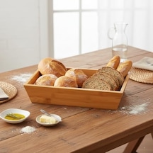 Bambu Ekmek Sepeti Ve Sunumluk 33x15x7 Cm Doğal Ahşap Modern Meyve, Sebze Ve Servis Sepeti Antibakteriyel Ve Ş Diğer