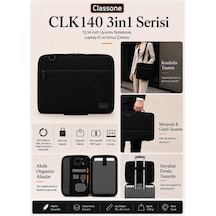 Classone 3in1 Serisi Clk140 13,14 İnch Uyumlu Tablet, Laptop El Ve Omuz Çantası Siyah