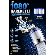Ymv Filtreli Musluk Başlığı 1080 Derece Hareketli Döner Batarya Ucu 2 Adet Yedek Filtreli