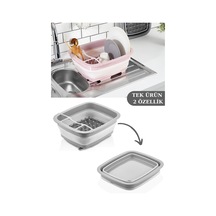 Flosoft Katlanabilir Bulaşıklık Ve Badya, Akordiyon Kaşıklık Bölmeli Tabaklık Kurutmalık Badya Gri