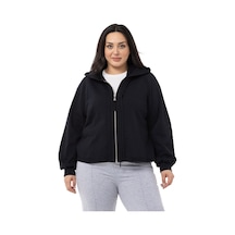 Büyük Beden Kapüşonlu Fermuarlı Üç İplik Siyah Sweatshirt-siyah Siyah