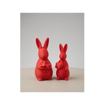 Dekoratif Dokulu 2'li Mini Tavşan Biblo Seti Çocuk Odası Aksesuarı - 9 Cm Ve 11 Cm