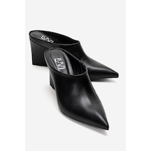 Luvishoes Senso Siyah Cilt Sivri Burunlu Kadın Dolgu Topuklu Terlik Siyah
