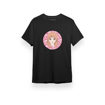 Monogatari Anime Rinko Yamato Circle Poster Siyah Kısa Kol Erkek Tshirt 001