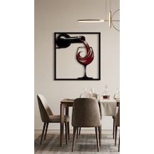 Siyah Çerçeveli Şarap Şişesi Ve Kadeh Temalı Duvar Panosu - Modern Mutfak & Bar Duvar Dekoru