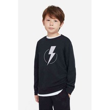 Flash Lightning Baskılı Unisex Çocuk Siyah Sweatshirt
