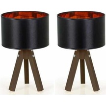 2 Adet Siyah Kumaş Içi Gold Renkli Mdf Abajur Siyah