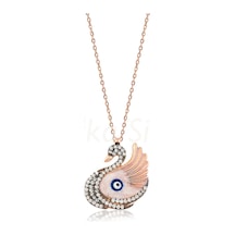 Kuyumcudukkani Siyah Taşlı "kuğu" Figürlü Kolye-20661-r-mıx Rose Gold