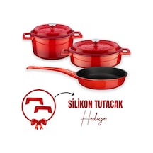 Lava Döküm 3x Trendy Serisi 6 Parça Tencere & Tava Seti Kırmızı