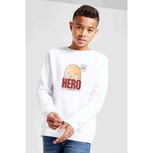 Tshirthane One Punch Man Hero Baskılı Unisex Çocuk Beyaz Sweatshirt Beyaz