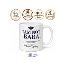 Tam Not Baba Yazılı Kupa Bardak Babalar Günü Özel Hediye Porselen Beyaz / Çok Renkli