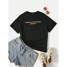 Unisex Siyah Oversize Summer Baskılı Örme T-shirt Siyah