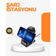 4 Ü 1 Arada Kablosuz Şarj İstasyonu Led Saat Ekranlı, Apple Uyumlu, Akıllı Güvenlik Koruması Diğer