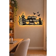 Led Işıklı Tablo Kitap Ve Kedi Temalı Dekoratif Duvar Tablosu Her Kitap Yeni Bir Dünya Sunar Sarı - 932465955 Sarı