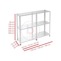 Raf Burada  3 Katlı Duble Galvaniz Çelik Raf - Depo, Arşiv, Kiler, Dosya, Market Rafı-43x75 cm-200 cm-1.50 mm