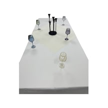 Krem 80cmx80cm Ve 130cmx280cm Çift Kat Pamuklu Atlas Kenarlı Masa