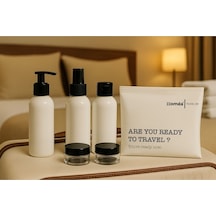 Royalgross Plastik Seyahat Boy 100ml Beyaz Şişe Ve Kavanoz 5 Li Set Çantalı Seyahat Kiti