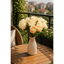 Yapay Çiçek Sitesi Yapay Gül Demeti 15 Dal 25cm Somon