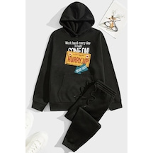 Uyguntarz Unisex Hurry Up Baskılı Eşofman Takımı Siyah