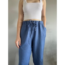 Hazel Kadın Mavi Keten Karışımlı Bol Kesim Pantolon-mavi Mavi Hazel Kadın Mavi Keten Karışımlı Bol Kesim Pantolon-mavi Mavi