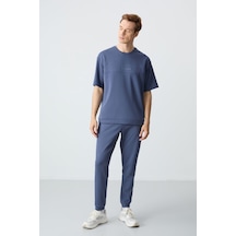 Tommy Life Petrol Pamuklu Kalın Yumuşak Dokulu Oversize Fit Basic Erkek Eşofman Takım - 85261 Petrol