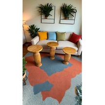 Doğal Ahşap Mantar Sehpa Takımı 3 Lü Masif Tik Zigon Sehpa Seti - Wooden Side Table Tik Ağacı