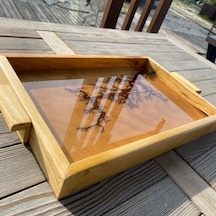 Lichtenberg Desenli Epoksi Ahşap Sunum Tepsisi 30x45
