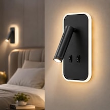 Tuvalu Siyah Led Duvar Apliği 13w 3200k Gün Işığı Çift Anahtarlı Çift Kademe Yanma 930 Lümen 220v Yatak Başı Okuma Apliği Ip20 10x18x3 Cm Modern Minimal İç Mekân Aydınlatma Enerji Sınıfı G 10 Parça Siyah