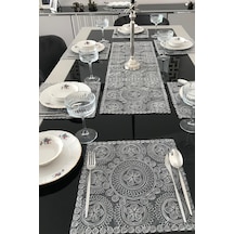 Fransız Dantelli Runner Ve Supla Takımı 1 Runner, 6 Supla - Gri Diğer