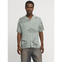 Jack & Jones Erkek Baskili Dügme Kapamali Gömlek - Jeff - 12268465 Iceberg Green