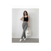 Unika Boutique Kadın Yüksek Bel Lastikli Nervür Dikişli Krep Çimalı İspanyol Paça Palazzo Pantolon gri