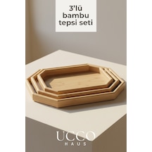 Premium 3'lü Bambu Tepsi Seti - Sunumluk Kahvaltılık Çay Saati Servis Tepsisi - 40-34-29cm