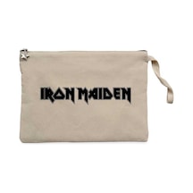 Iron Maiden Black Text Krem Clutch Astarlı Cüzdan / El Çantası