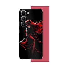 Infinix Hot 60 Pro Uyumlu Kırmızı Elbiseli Kadın Baskılı Silikon Kılıf Renkli